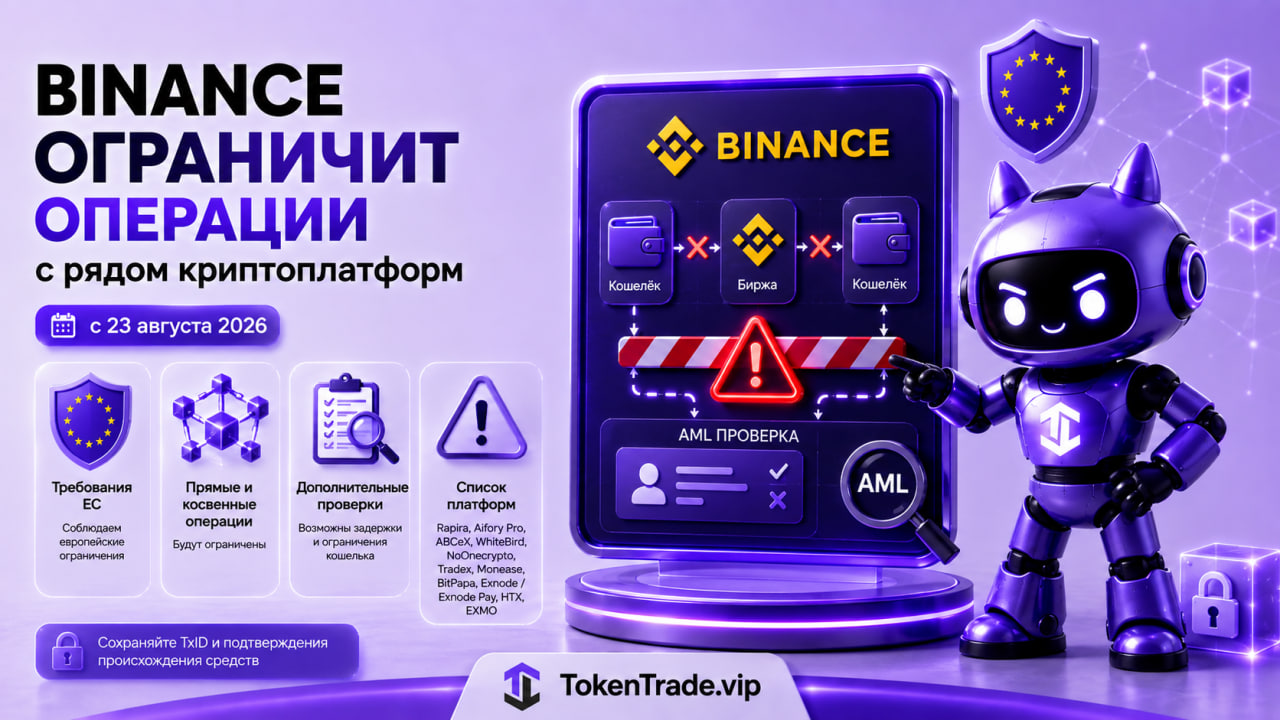 Binance ограничит операции с рядом криптоплатформ, попавших под ограничения ЕС