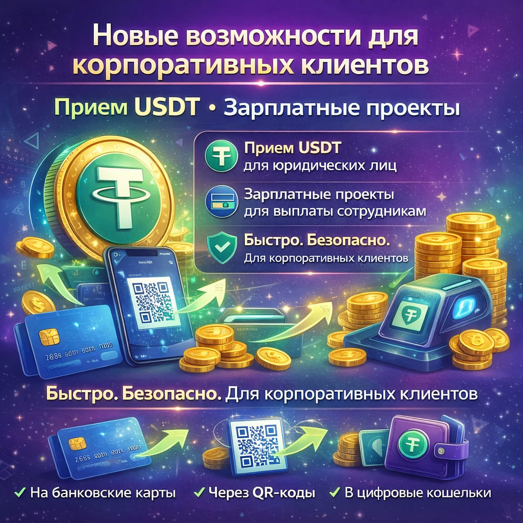 Новые возможности для корпоративных клиентов: приём USDT и зарплатные проекты